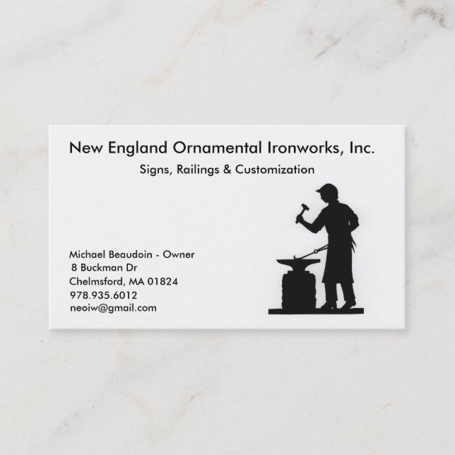 New England Ornamental Ironworks Business Card (Front)