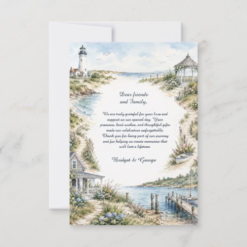 new england romantic Lighthouse coastal Wedding  Thank You Card