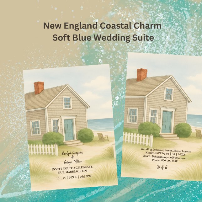 new england Soft Blue Coastal Destination wedding Invitation (Creator Uploaded)