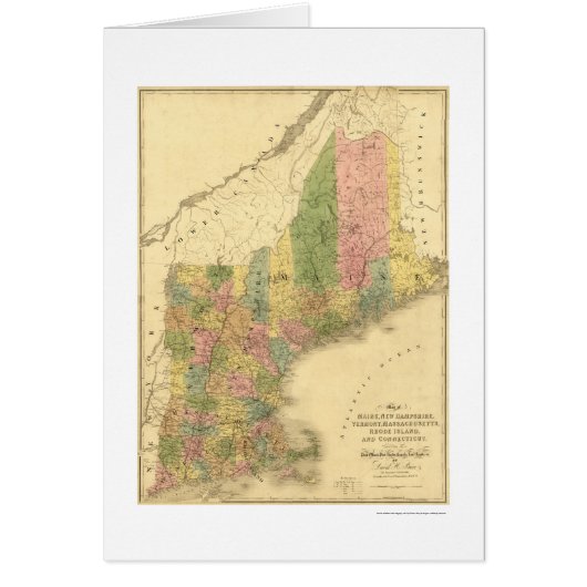 New England States Map 1839 Cards (Front)