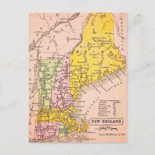 New England States Map Postcard (Front)