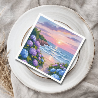 New England Summer | Hydrangea Beach Painting Napkins