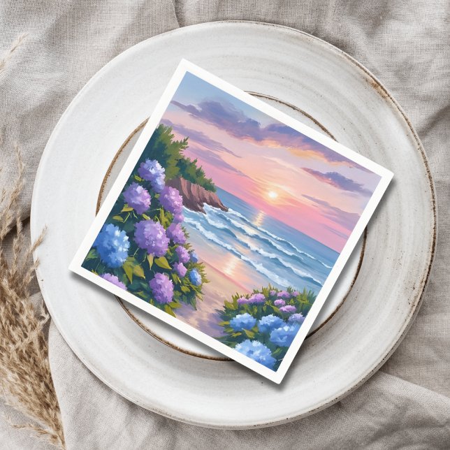 New England Summer | Hydrangea Beach Painting Napkins (Creator Uploaded)