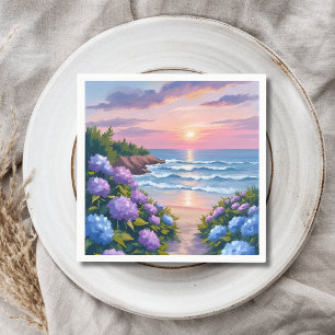 New England Summer   Hydrangea Beach Painting Napkins