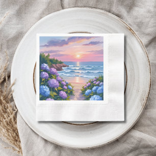 New England Summer Hydrangea Beach Painting Napkins