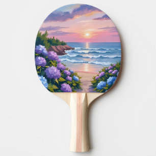 New England Summer Hydrangea Beach Painting Ping Pong Paddle