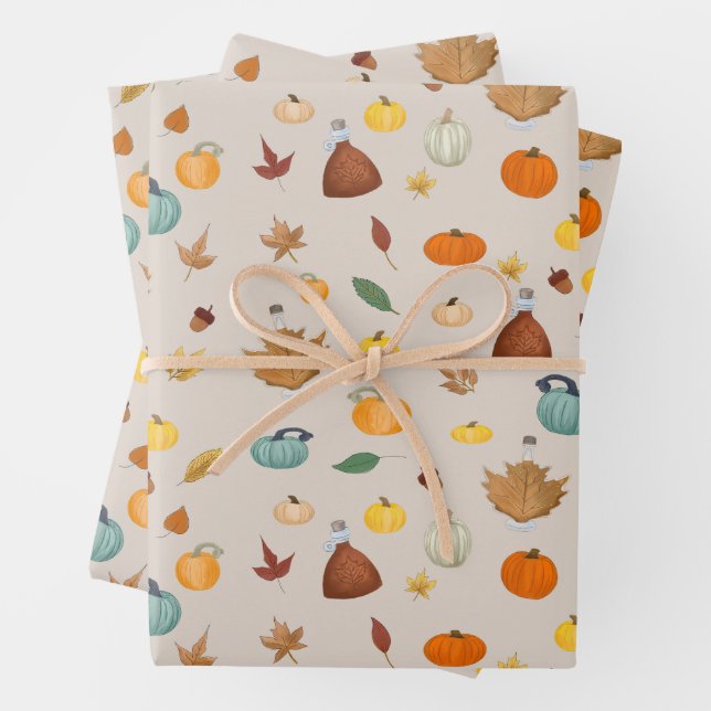 New England Thanksgiving Northeast Autumn Maple Wrapping Paper Sheets (In situ)