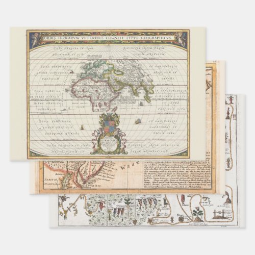 New England The World Aztec Rare Maps  Wrapping Paper Sheets