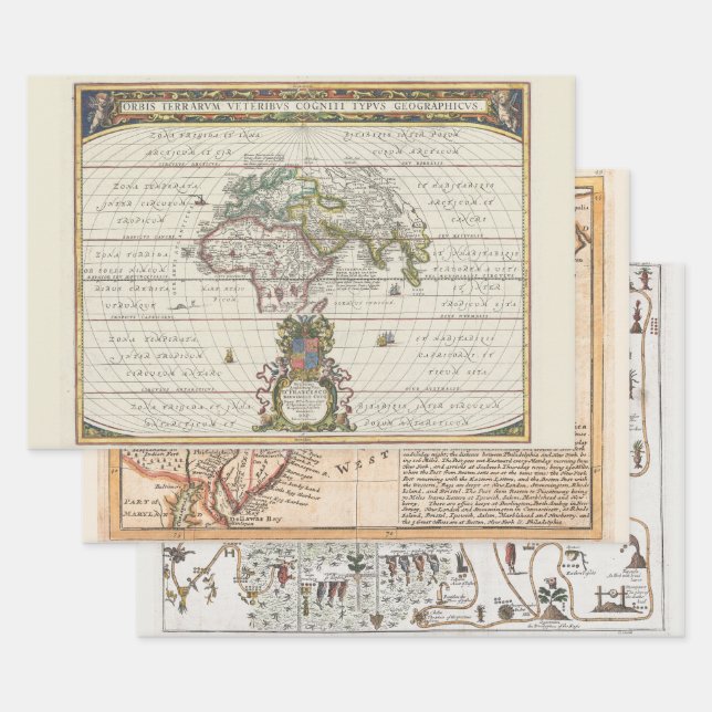 New England The World Aztec Rare Maps | Wrapping Paper Sheets (Set)