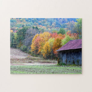 New England Tobacco Barn Autumn Foliage Nature Jigsaw Puzzle