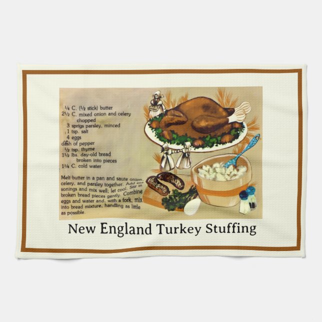 New England Turkey Stuffing Recipe Kitchen Towel (Horizontal)