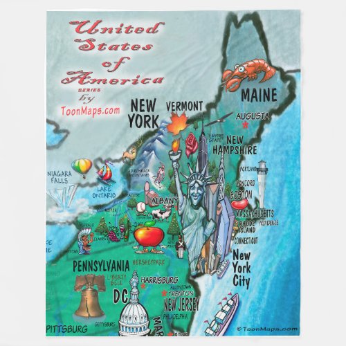 New England USA Fun Map Fleece Blanket