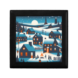New England Village - Winter Scene Card Gift Box