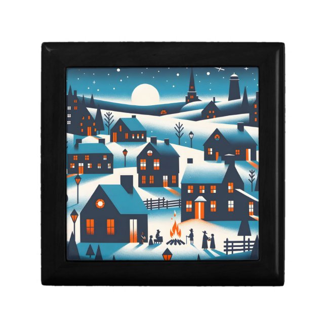 New England Village - Winter Scene Card Gift Box (Front)