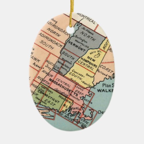 New England Vintage Map Ornament