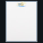 New England Watercolor Seashore Shell Letterhead<br><div class="desc">Prussian blue,  faux gold,  and sand combine to invoke the sand and sea. Bright blue water and gold shell motif.

Stationary is bordered in Prussian blue,  customize color in design tool,  if desired. 

Personalized with your name. Cute and colorful.</div>
