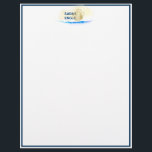 New England Watercolor Seashore Shell Letterhead<br><div class="desc">Prussian blue,  faux gold,  and sand combine to invoke the sand and sea. Bright blue water and gold shell motif.

Stationary is bordered in Prussian blue,  customize color in design tool,  if desired. 

Personalized with your name. Cute and colorful.</div>