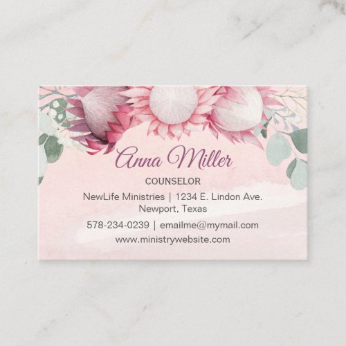 New Eucalyptus Gentle Pink Counseling Ministry Business Card