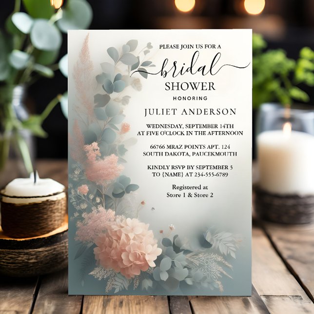New Eucalyptus Lace Tulle Dusty Blue Bridal Shower Invitation (Creator Uploaded)