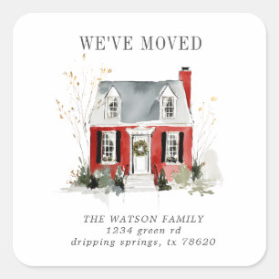 New Family Home Red Moving Announcement Square Sticker