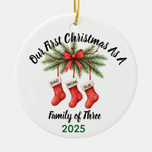 New Family of 3 First Christmas Keepsake 2025 Ceramic Ornament