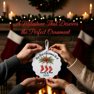 New Family of 3 First Christmas Keepsake 2025 Ornament Card