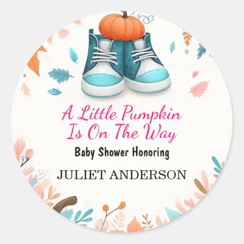 New Farm Pink Blue Boho Girl Boy Fall Baby Shower Classic Round Sticker