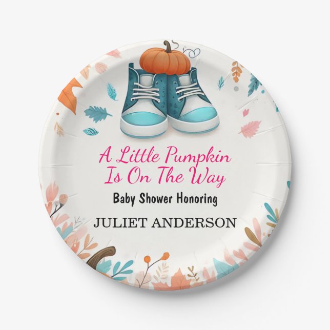 New Farm Pink Blue Boho Girl Boy Fall Baby Shower Paper Plates (Front)
