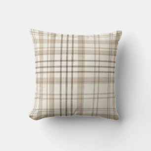New Farmhouse Beige & Taupe Plaid Throw Pillow