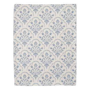 New Farmhouse Blue Floral Scallop Pattern Duvet Cover