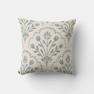 New Farmhouse Sage Green Floral Scallop Pattern Throw Pillow