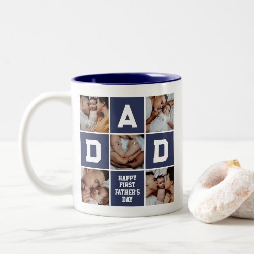 New Father First Fathers Day Dad Photo Collage Two_Tone Coffee Mug