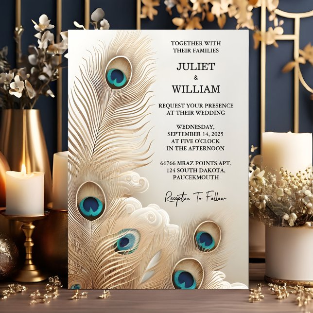 New Feather Rustic Asian Sky Cloud Peacock Wedding Invitation (Creator Uploaded)