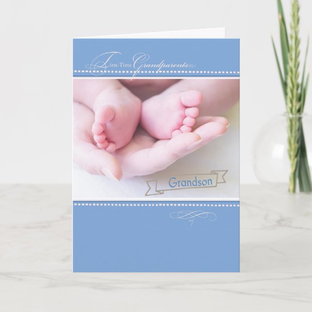 New First Time Grandparents, Grandson,  Blue Congr Card (Front)