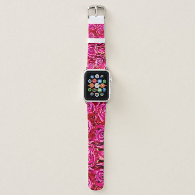New Floral Elegant Fresh Rose Pink Apple Watch Band (Front)