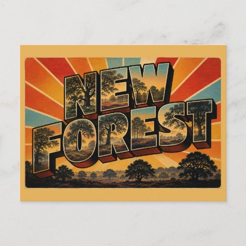 New Forest England Vintage Travel Art Postcard