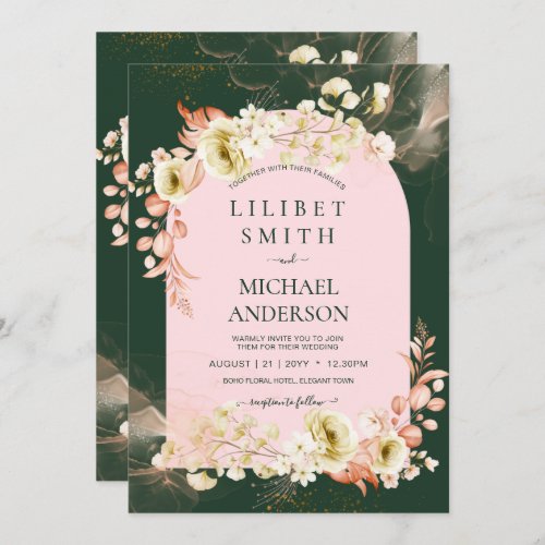NEW Forest Green Coral Pink Floral Wedding