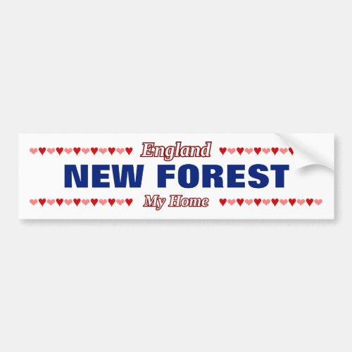 NEW FOREST _ My Home _ England Red  Pink Hearts Bumper Sticker