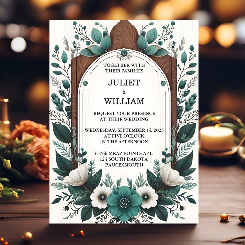 New Forest Nature Garden Plant Dark Green Wedding Invitation