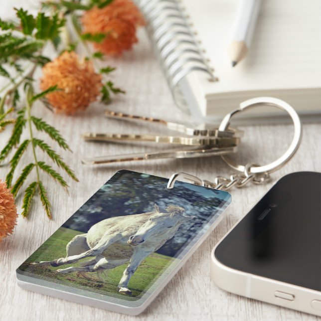 New Forest White Pony Funny Pose Keychain (Front Right)