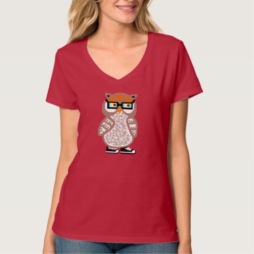 New Funny Hipster Owl Womens Red T_shirt Gift