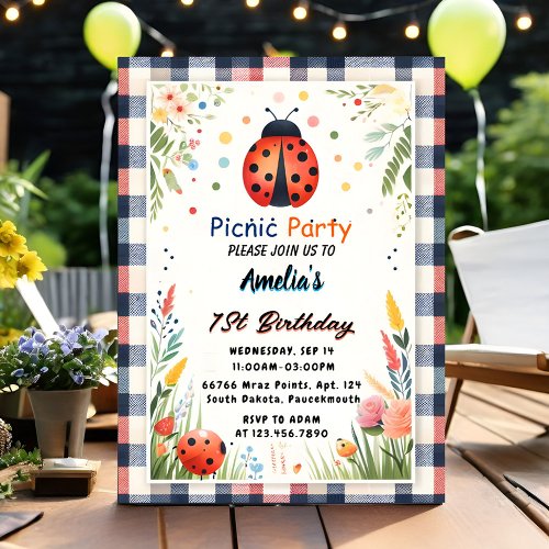 New Girls Love Bug Picnic Polka Dot 1st Birthday  Invitation