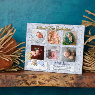 New Godmother Blue Baby Boy 6 Photo Plaque