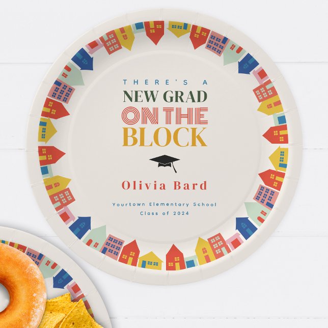 New Grad On The Block Houses Graduation Paper Plates (Creator Uploaded)