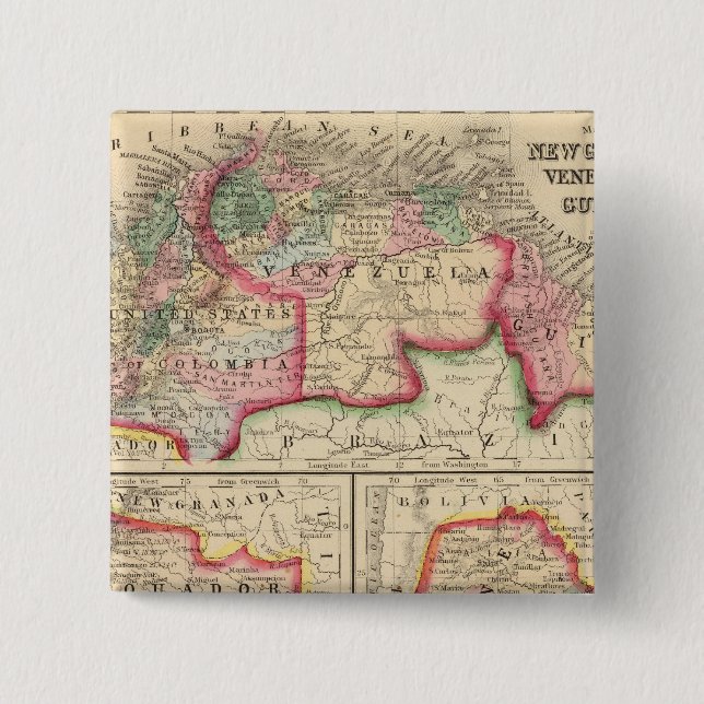 New Granada, Venezuela, Guiana Map by Mitchell Pinback Button (Front)