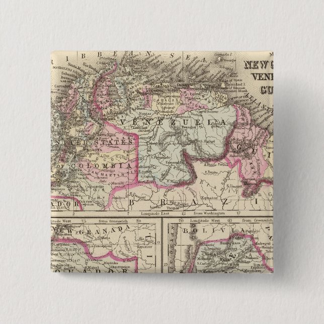 New Granada, Venezuela, Guiana Pinback Button (Front)