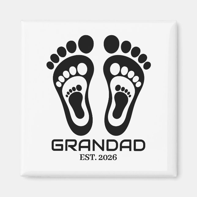 New Grandad Baby Footprints Est Date Magnet (Front)