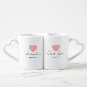 New grandma and grandpa monogram black pink coffee mug set