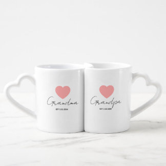 New grandma and grandpa monogram black pink coffee mug set