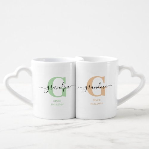 New Grandma and Grandpa Monogram Coffee Mug Set